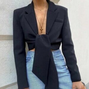 NWTs ZARA Tied Black Cropped Blazer (XL)